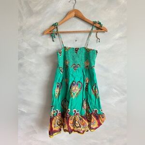 Smocked Bodice Multicolor Patterned Cotton Mini Dress Nolita Sz M